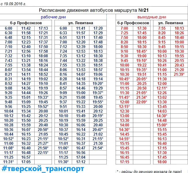 Расписание маршрута тверь